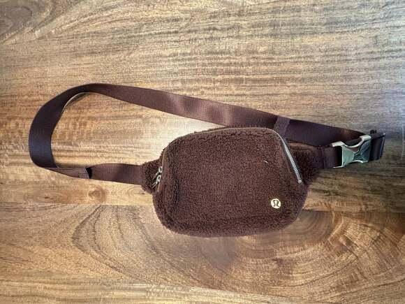 Lululemon Handbags - Lululemon Belt Bag Fanny Pack Womens Small Brown Fleece Sherpa Silver Hardware